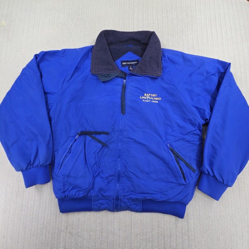 Port Authority Jacket Mens Medium Blue Baptist Life Flight Fleece Bomber Ambulan